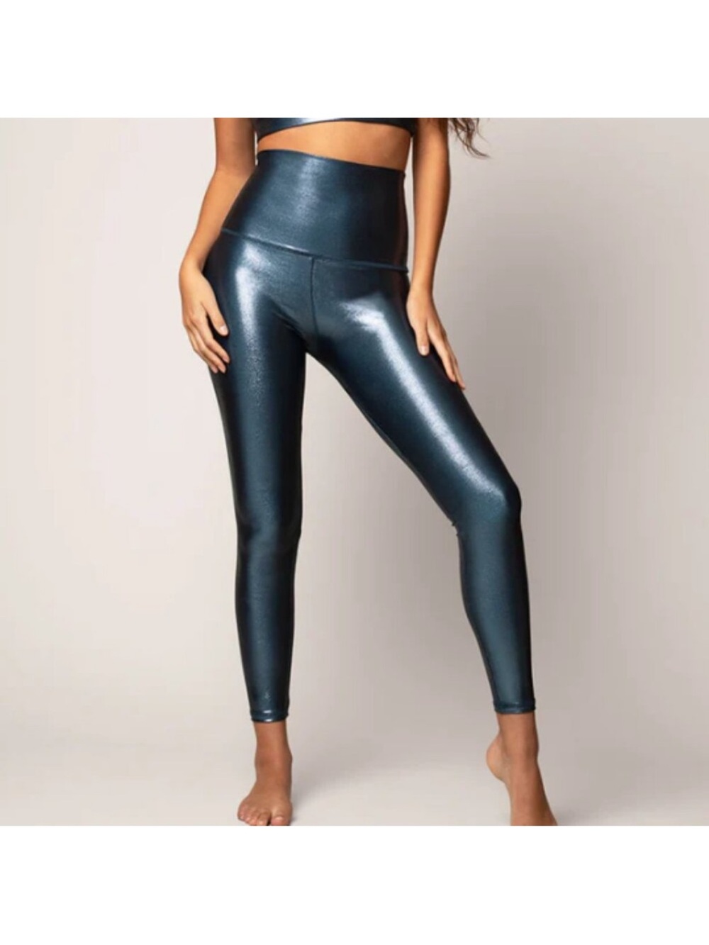 Emily Hsu Caspian Shimmer Leggings Performance Stretch Size Medium High Waisted
